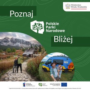 Plakat promujący projekt poznawania polskich parków narodowych.
